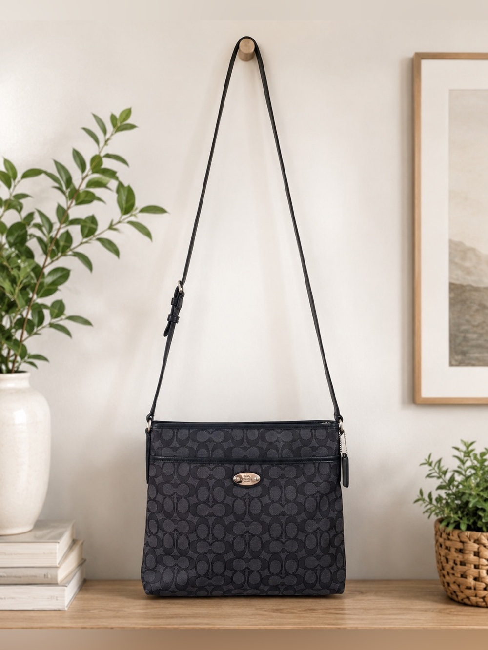 Coach Black Signature Jacquard Crossbody Bag. STUNNING!